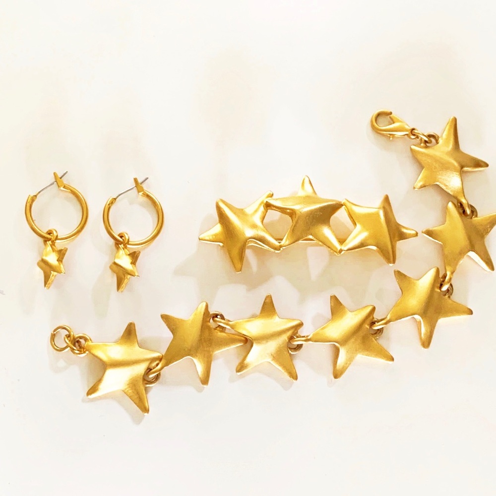 Vintage Frosted Gold Celestial Star Jewelry Set